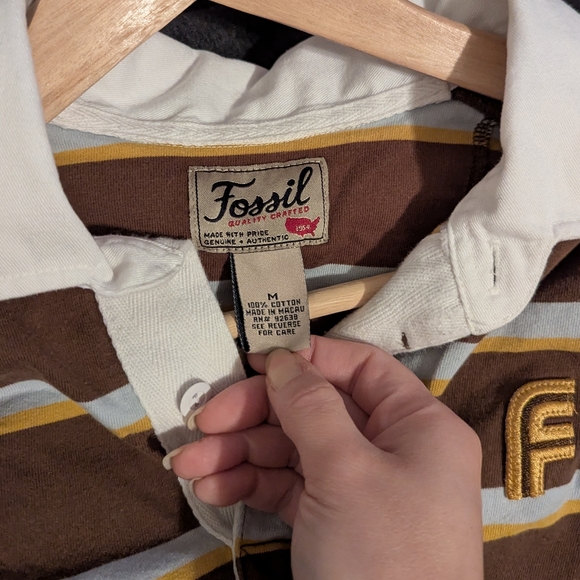 Men's Vintage Fossil Cotton Striped Long Sleeve Polo Shirt Medium - Picture 5 of 5